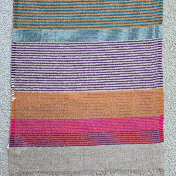 NWT Coldwater Creek Wool Scarf Lightweight Stripes Colorful - Picture 5 of 10